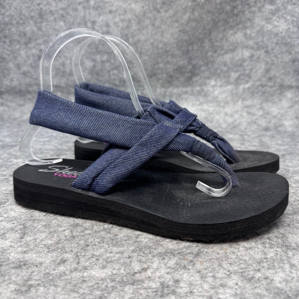 Skechers Meditation Studio Kicks Denim Blue Yoga Foam Slingback Sandals Size 7